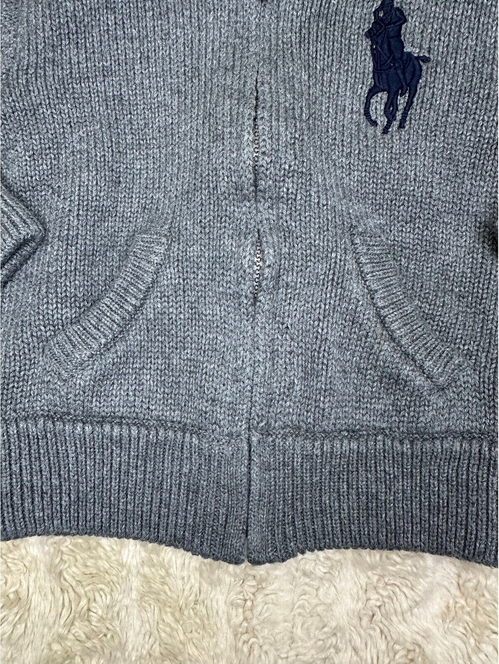 Ralph Lauren Big Pony grey full zip knit cardigan sweater 12M preppy old money - Picture 6 of 8